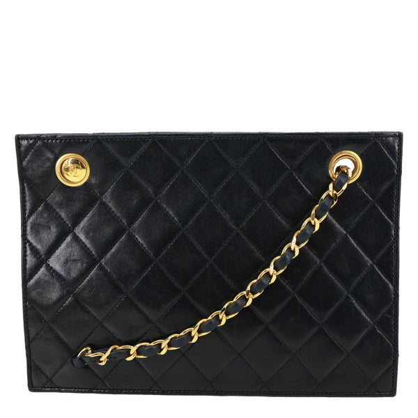 CHANEL Vintage Timeless Quilted Lambskin Leather Tote Shoulder Bag Black