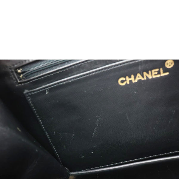 CHANEL Vintage Timeless Quilted Lambskin Leather Tote Shoulder Bag Black