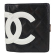 CHANEL Cambon Ligne Quilted Calfskin Leather Compact Wallet Black