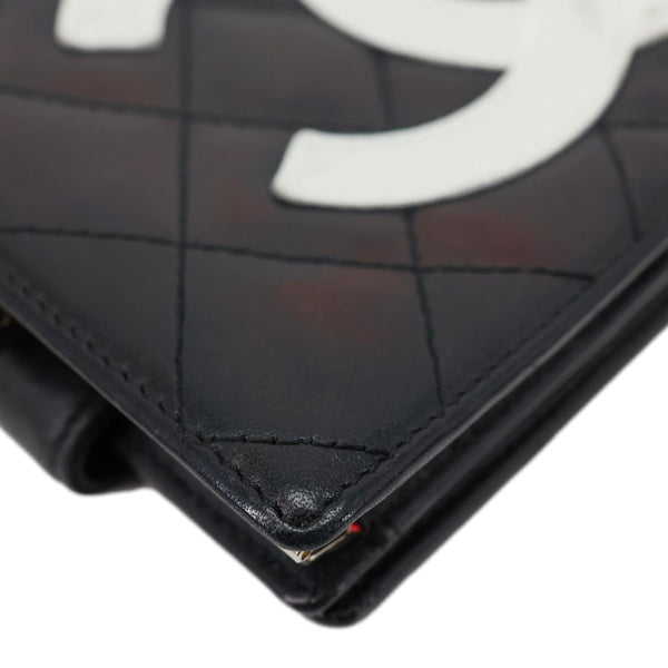 CHANEL Cambon Ligne Quilted Calfskin Leather Compact Wallet Black