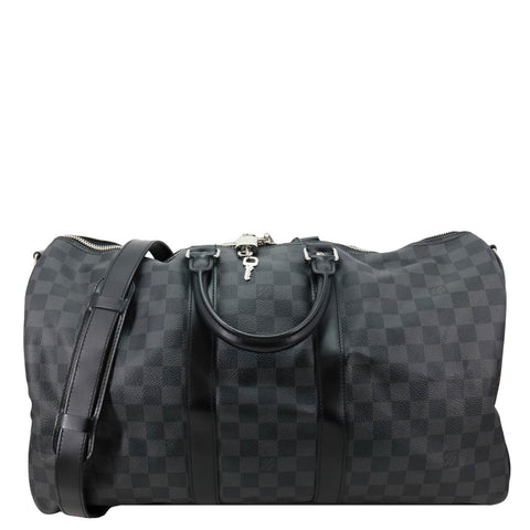 LOUIS VUITTON Keepall 45 Bandouliere Damier Graphite Canvas Duffle Bag Black