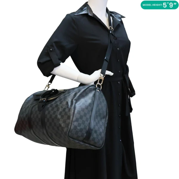 LOUIS VUITTON Keepall 45 Bandouliere Damier Graphite Canvas Duffle Bag Black