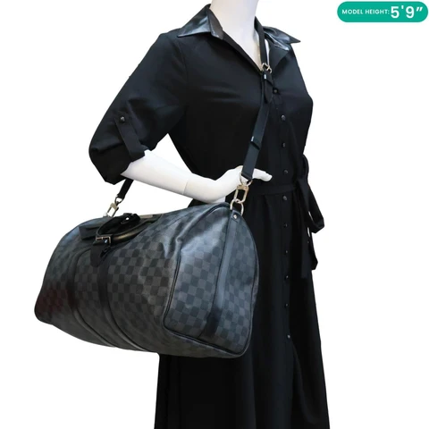 LOUIS VUITTON Keepall 45 Bandouliere Damier Graphite Canvas Duffle Bag Black