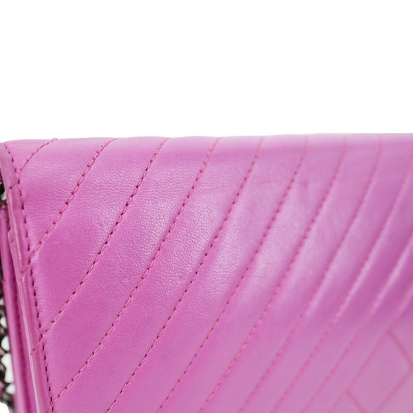 CHANEL Coco Boy Quilted Calfskin Leather Wallet On Chain Crossbody Bag Purple