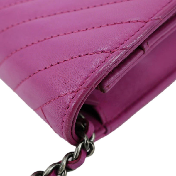 CHANEL Coco Boy Quilted Calfskin Leather Wallet On Chain Crossbody Bag Purple