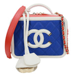 CHANEL Vanity Case Filigree CC Small Caviar Quilted Shoulder Bag Blue
