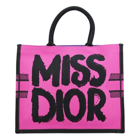 CHRISTIAN DIOR Book Miss Dior Graffiti Embroidered Canvas Tote Bag Pink