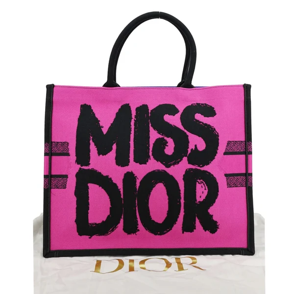 CHRISTIAN DIOR Book Miss Dior Graffiti Embroidered Canvas Tote Bag Pink
