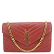 YVES SAINT LAURENT Cassandre Chevron Grain De Poudre Leather Chain Crossbody Bag Red