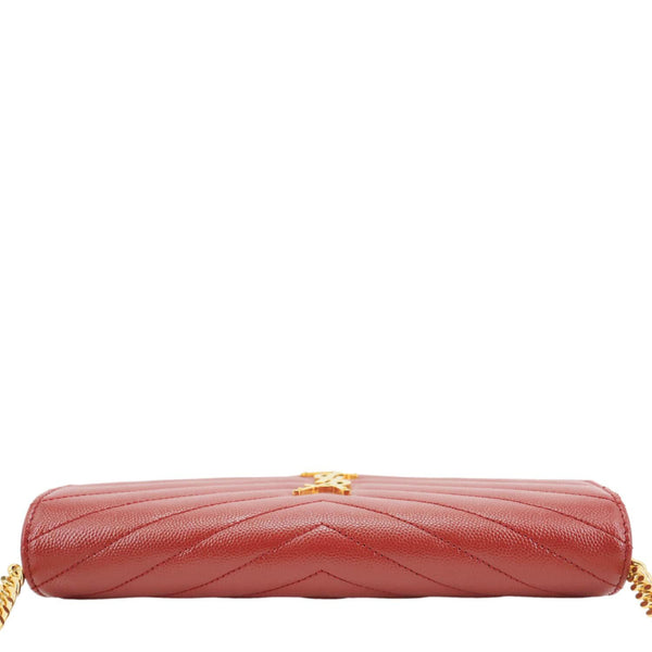 YVES SAINT LAURENT Cassandre Chevron Grain De Poudre Leather Chain Crossbody Bag Red