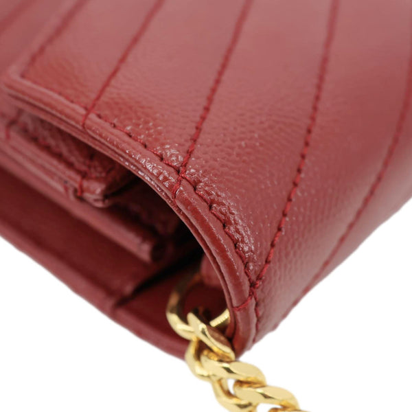 YVES SAINT LAURENT Cassandre Chevron Grain De Poudre Leather Chain Crossbody Bag Red