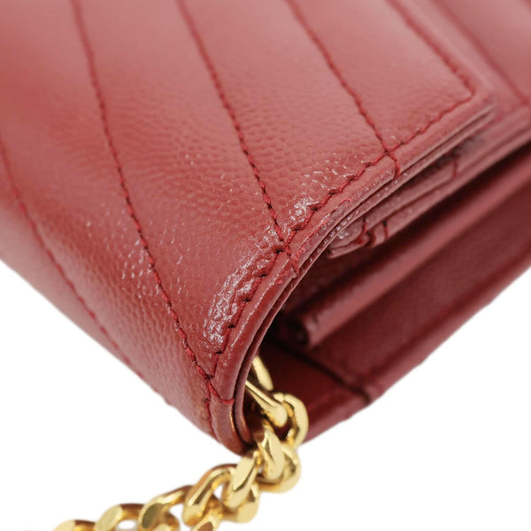 YVES SAINT LAURENT Cassandre Chevron Grain De Poudre Leather Chain Crossbody Bag Red