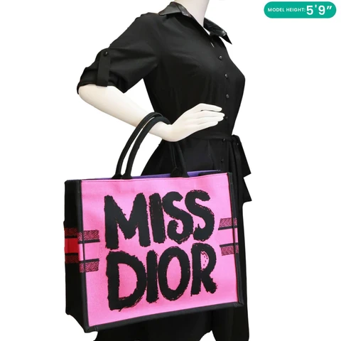 CHRISTIAN DIOR Book Miss Dior Graffiti Embroidered Canvas Tote Bag Pink