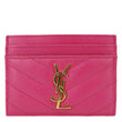 YVES SAINT LAURENT Cassandre Monogram Grain De Poudre Leather Card Holder Pink