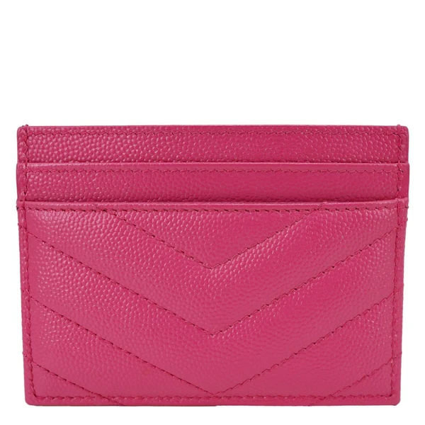 YVES SAINT LAURENT Cassandre Monogram Grain De Poudre Leather Card Holder Pink