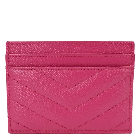 YVES SAINT LAURENT Cassandre Monogram Grain De Poudre Leather Card Holder Pink