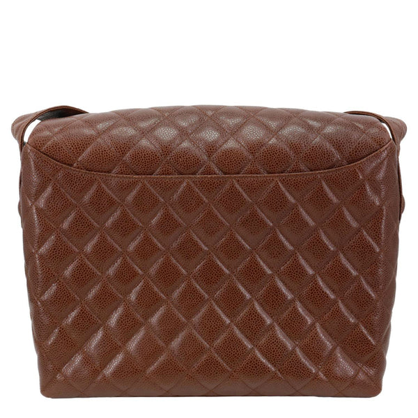 CHANEL Vintage Flap Quilted Caviar Leather Shoulder Bag Brown