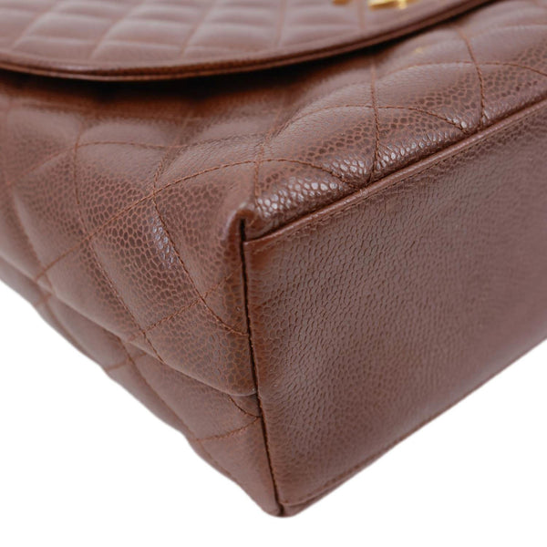 CHANEL Vintage Flap Quilted Caviar Leather Shoulder Bag Brown