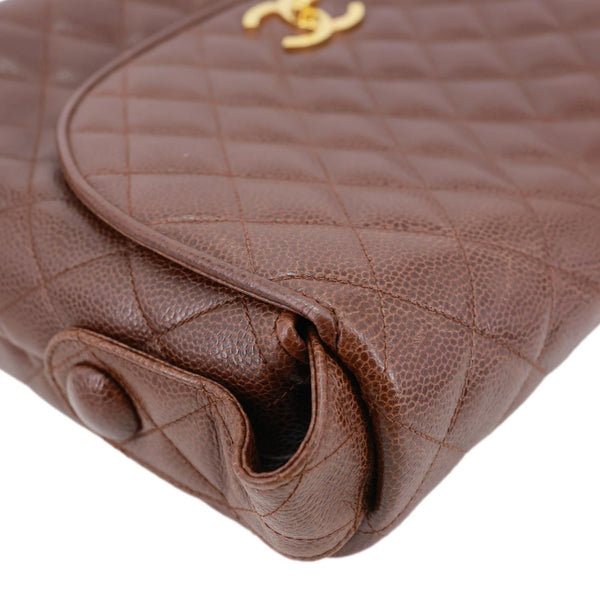 CHANEL Vintage Flap Quilted Caviar Leather Shoulder Bag Brown