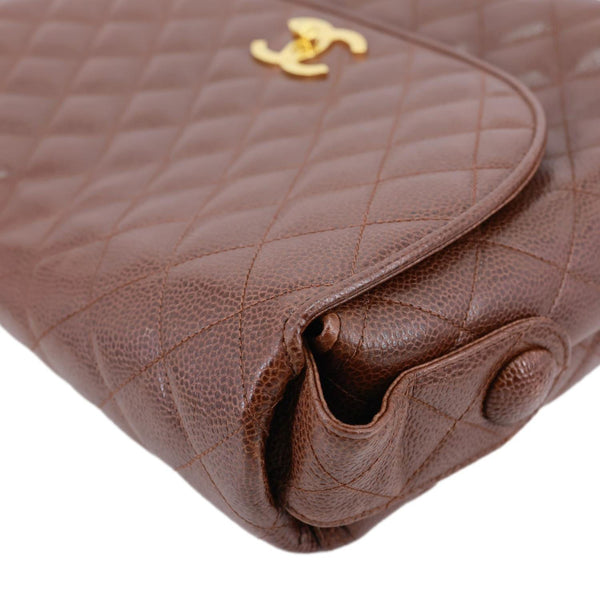 CHANEL Vintage Flap Quilted Caviar Leather Shoulder Bag Brown