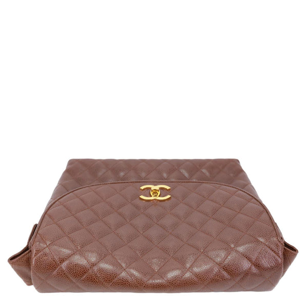 CHANEL Vintage Flap Quilted Caviar Leather Shoulder Bag Brown