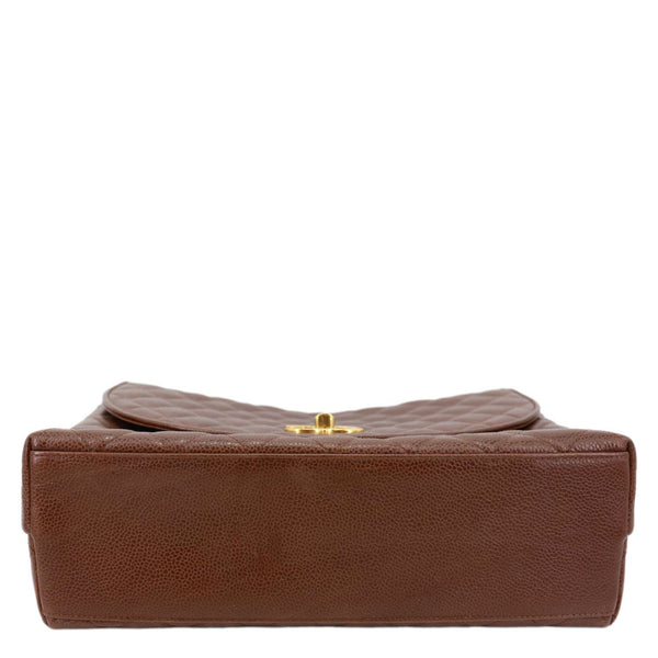 CHANEL Vintage Flap Quilted Caviar Leather Shoulder Bag Brown