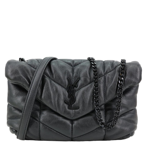 YVES SAINT LAURENT Toy Loulou Puffer Quilted Lambskin Leather Crossbody Bag Black