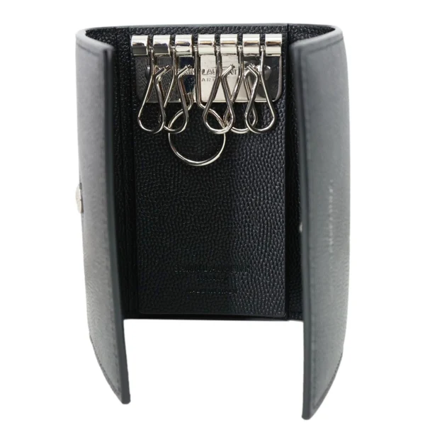 YVES SAINT LAURENT Multicles Grain De Poudre Leather 6 Keys Holder Black