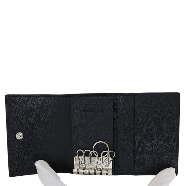 YVES SAINT LAURENT Multicles Grain De Poudre Leather 6 Keys Holder Black