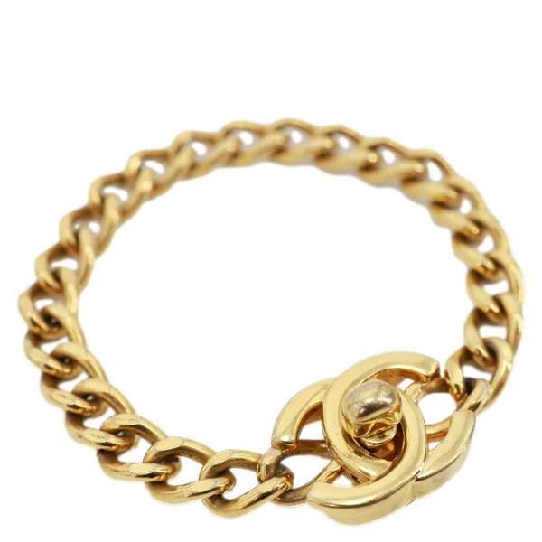 CHANEL 1996 CC Turn Lock Metal Chain Bracelet Gold