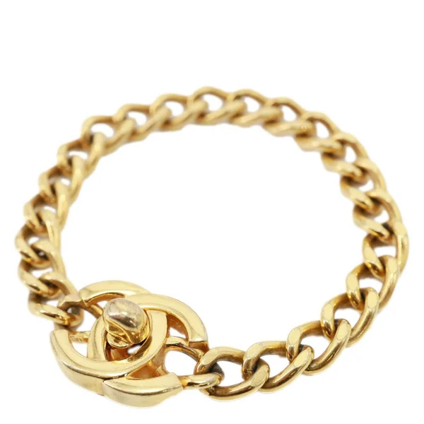 CHANEL 1996 CC Turn Lock Metal Chain Bracelet Gold