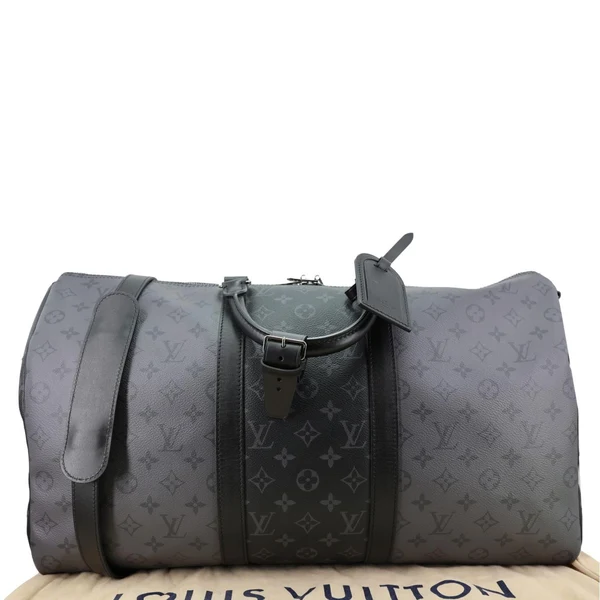LOUIS VUITTON Keepall 50 Bandouliere Monogram Eclipse Travel Bag Black