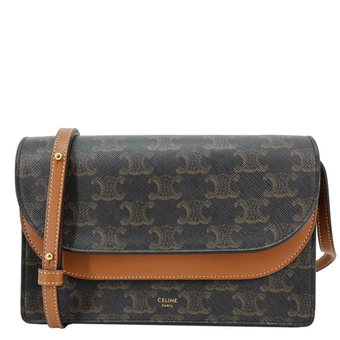 CELINE Triomphe Canvas Wallet On Strap Brown