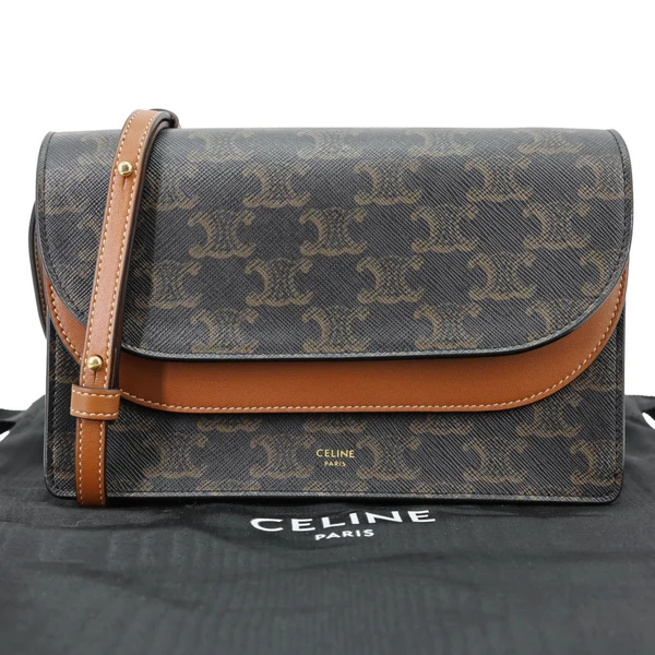 CELINE Triomphe Canvas Wallet On Strap Brown