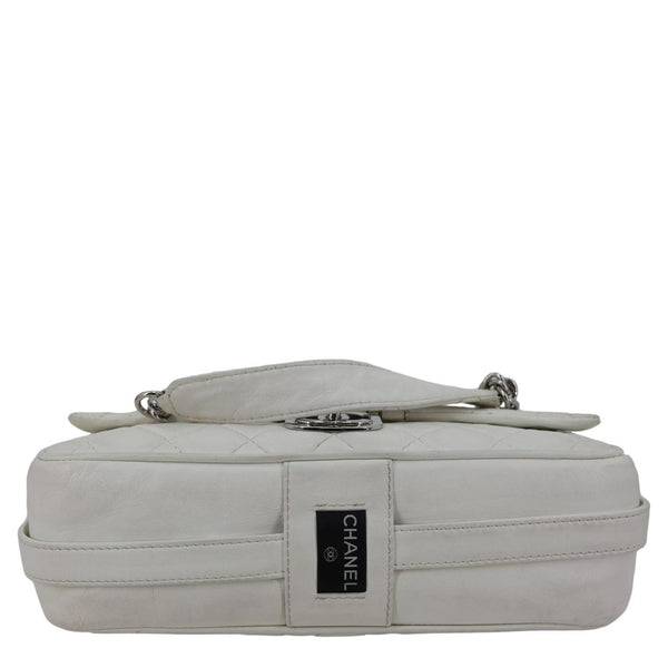 CHANEL Jumbo Icons Secret Label Flap Leather Satchel Bag White