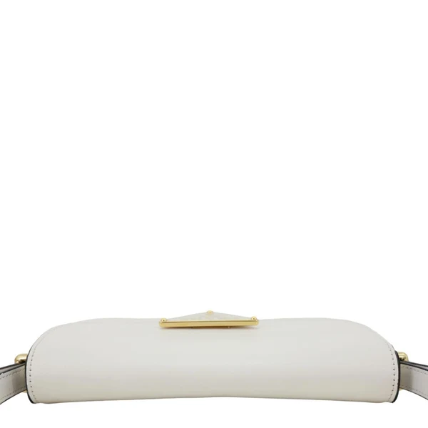 PRADA Metal Triangle Logo Flap Soft Calfskin Leather Shoulder Bag White