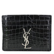 YVES SAINT LAURENT Monogram Calfskin Crocodile Embossed Leather Card Holder Black