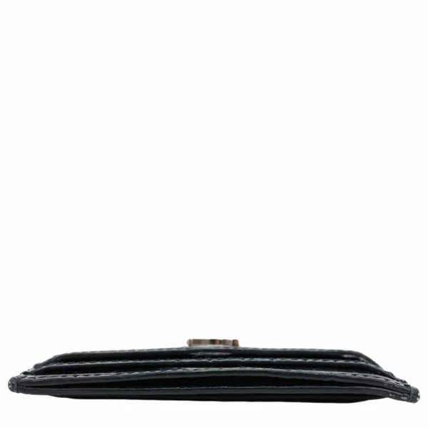 YVES SAINT LAURENT Monogram Calfskin Crocodile Embossed Leather Card Holder Black
