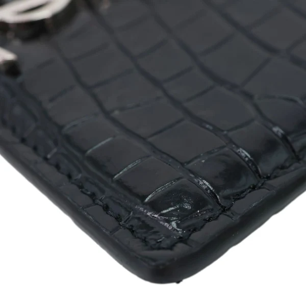 YVES SAINT LAURENT Monogram Calfskin Crocodile Embossed Leather Card Holder Black