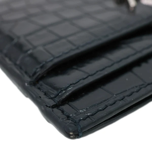 YVES SAINT LAURENT Monogram Calfskin Crocodile Embossed Leather Card Holder Black