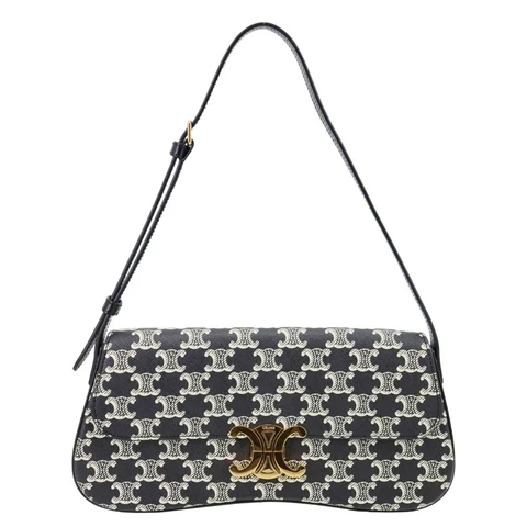 CELINE Lola Medium Triomphe Canvas Shoulder Bag Black