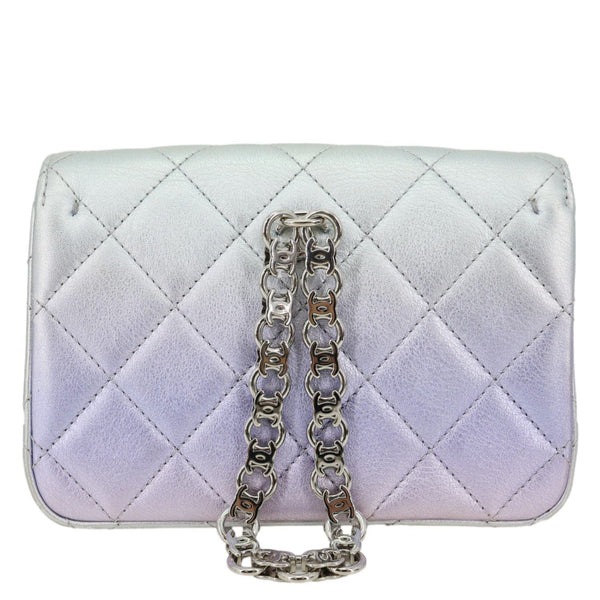 CHANEL Gradient Metallic Quilted Calfskin Leather Clutch Bag Silver
