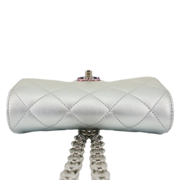 CHANEL Gradient Metallic Quilted Calfskin Leather Clutch Bag Silver