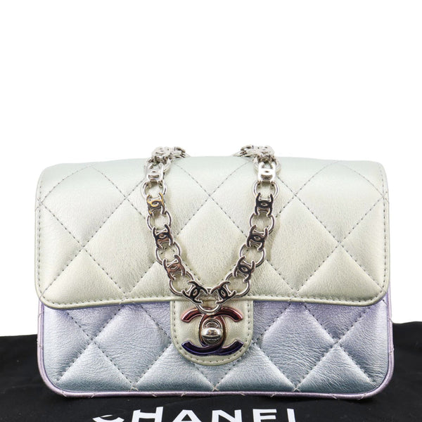 CHANEL Gradient Metallic Quilted Calfskin Leather Clutch Bag Silver