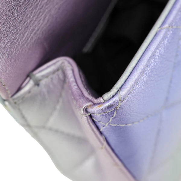 CHANEL Gradient Metallic Quilted Calfskin Leather Clutch Bag Silver