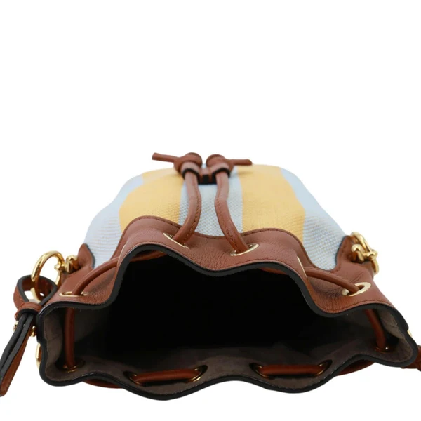 FENDI Mon Tresor Mini Raffia Canvas Bucket Bag Brown