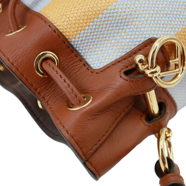 FENDI Mon Tresor Mini Raffia Canvas Bucket Bag Brown