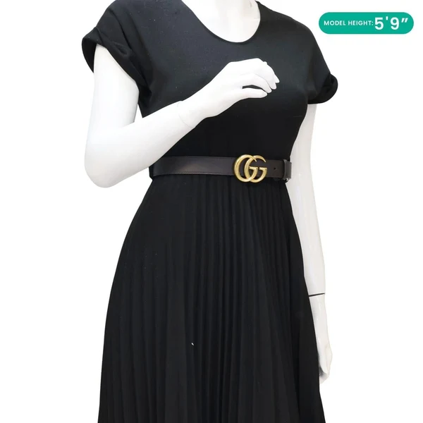 GUCCI GG Buckle Marmont Thin Leather Belt  Black 414516 Size 75/30