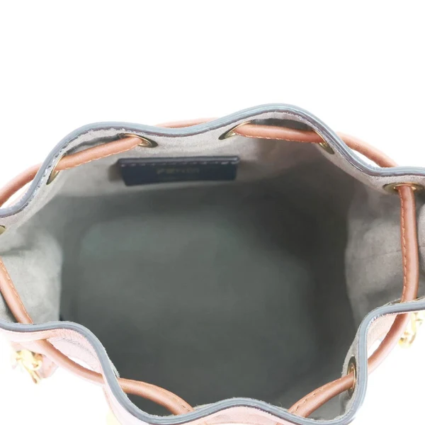 FENDI Mon Tresor Mini Raffia Canvas Bucket Bag Brown