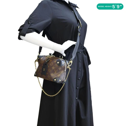 LOUIS VUITTON Petite Malle Souple Monogram Canvas Shoulder Bag Black